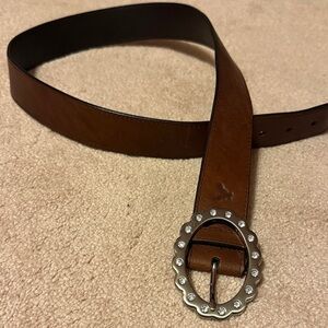 Brown Leather Belt with Silver Buckle